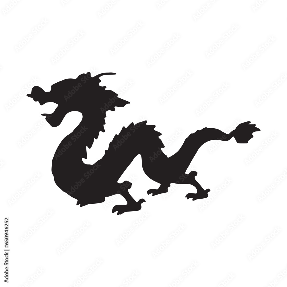 Fototapeta premium dragon silhouette isolated black on white background