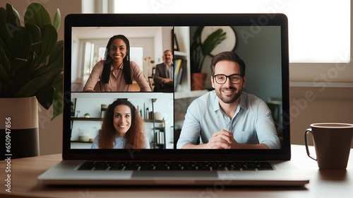 business people virtual team meeting on video conference call ai generated