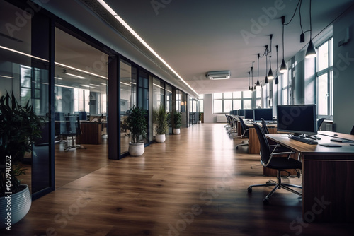 Empty contemporary office space wooden floor empty