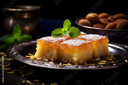 pieces of basbousa Arabic sweets cake