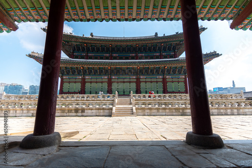 views of Gyeongbokgoong palace complex in seoul city photo