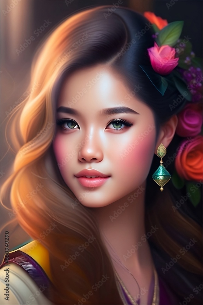 portrait of a woman with flowers portrait of a woman with flowers
