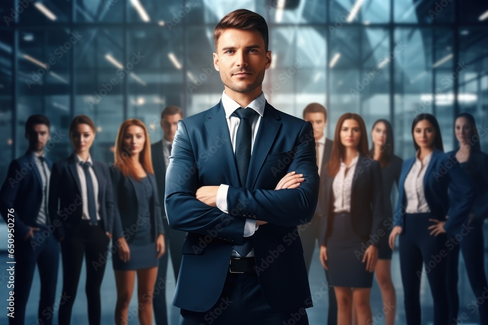 Manager and team office background. Generative AI. Manager and team office background. Generative AI.