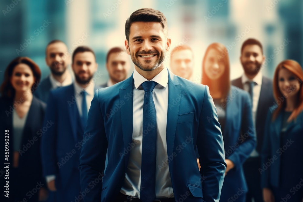 Manager and team office background. Generative AI. Manager and team office background. Generative AI.