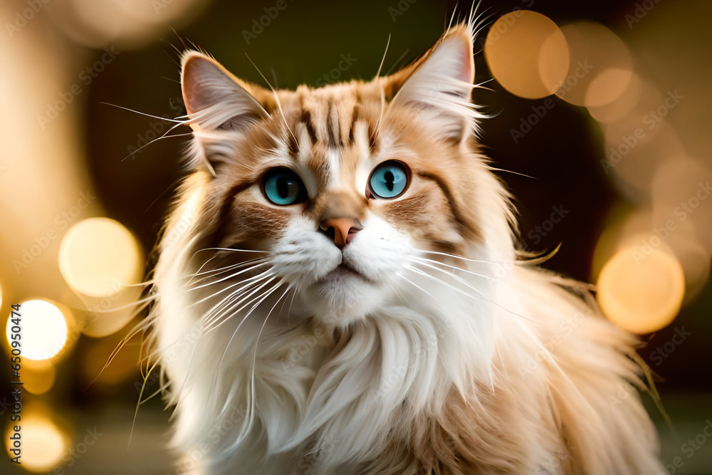 decorative cat on bright background garden