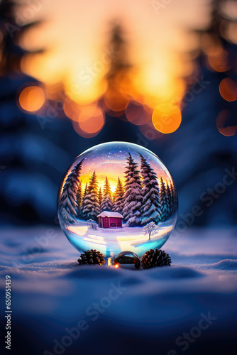 Beautiful Winter landscape with Glass Sphere 