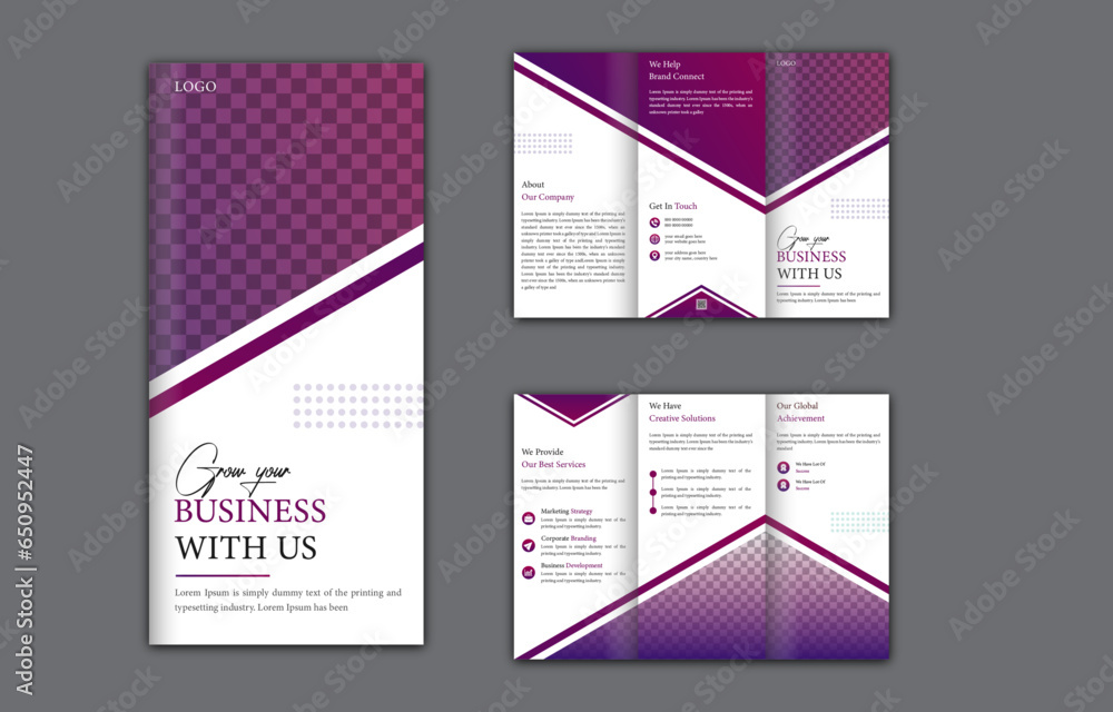 Creative corporate business trifold brochure template design minimalist layout use for business profile and product catalog