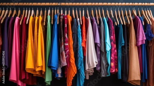 clothing rack full of colorful clothing. generative AI © jackson