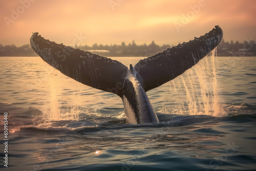 whale tail out of water close up © fadi