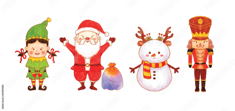 set of Christmas character watercolor vector illustration