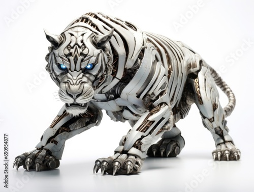 A frightening futuristic killer cyborg tiger full body view isolated on white © HandmadePictures