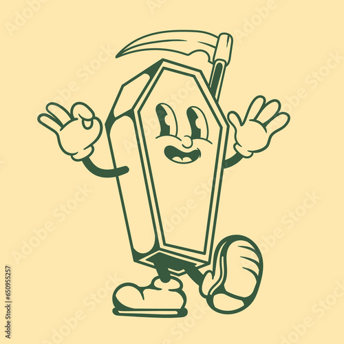Vintage character design of a coffin