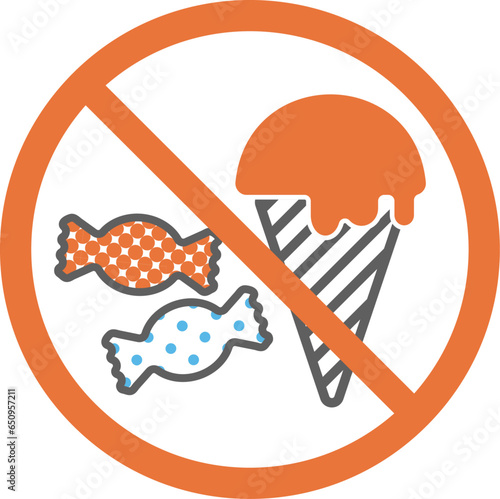 お菓子・アイスクリーム持ち込み禁止、飲食禁止のアイコン