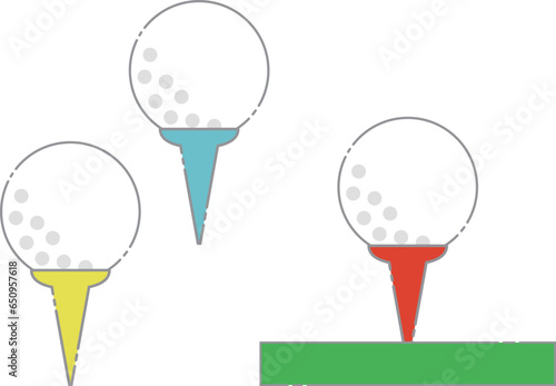 ティーアップされたゴルフボールのイラストセット