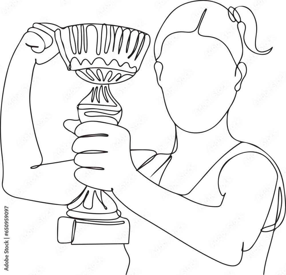 Cartoon Sketch of Girl's Celebration with Winning Cup - One Line Art, Trophy Winner Girl Doodle Drawing - Celebration Clip Art, Hand-Drawn Cartoon of Girl Celebrating Success - Trophy in Hand Cartoon Sketch of Girl's Celebration with Winning Cup - One Line Art, Trophy Winner Girl Doodle Drawing - Celebration Clip Art, Hand-Drawn Cartoon of Girl Celebrating Success - Trophy in Hand