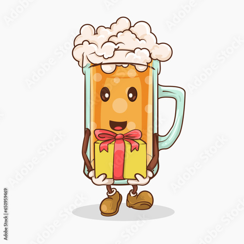 gift beer concept, beer mascot with expression. vintage style beer mascot character vector illustration.
