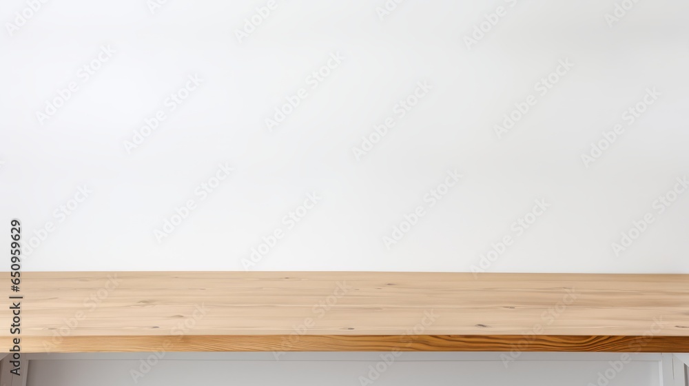 Clean and Simple, White Wooden Table on a White Wall Background Clean and Simple, White Wooden Table on a White Wall Background