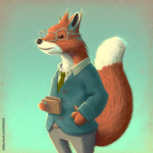 stylized proportions humanoid squirrel character 3 rich clothes 2 in the style of Arcane light cinematic orangeteal grading hd  photo