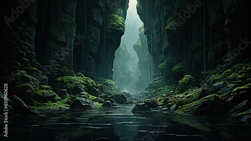 monstrous gorges shadowed depths  digital art illustration  Generative AI