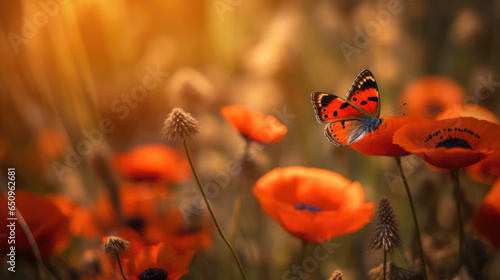 Butterfly on popy flower