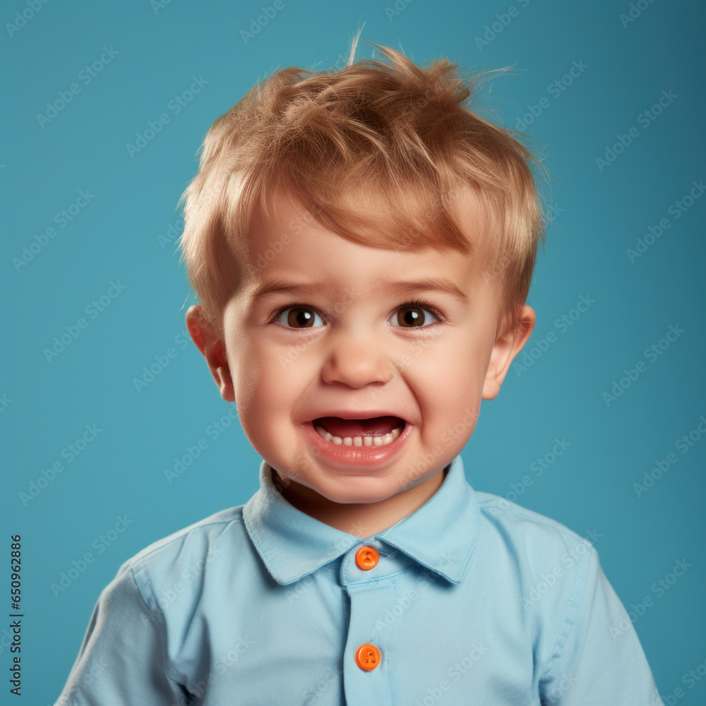 Happy baby in retro style on blue background Happy baby in retro style on blue background