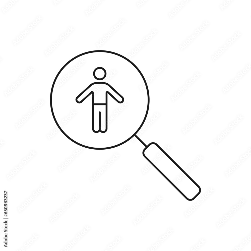 Man with magnifier. Search people, find person icon line style isolated on white background. Vector illustration Man with magnifier. Search people, find person icon line style isolated on white background. Vector illustration