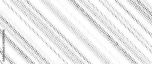 Halftone diagonal striped texture. White and black dotted oblique faded gradient. Grunge noise slanted lines background. Abstract pop art and comic wallpaper. Vector pixelated backdrop 