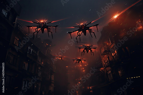 Aerial Assault  Drones Rain Down Destruction on City Buildings.