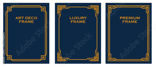 Art Deco gold frame vintage frame line geometric luxury frames wedding banner label card geometric background vector illustration