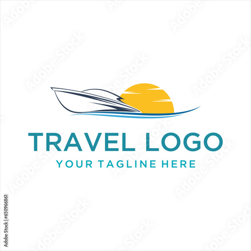 simple illustration of boat and wrench, logo template for boat mechanic or auto marine garage.