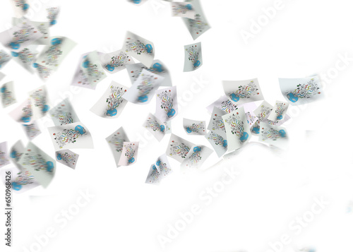 Digital png illustration of many flying papers on transparent background