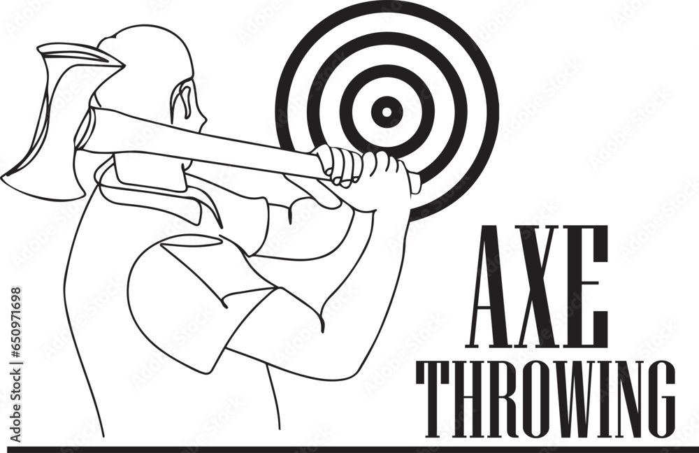 Axe Throwing Cartoon Character Man Mastering the Sport, Man Engaged
