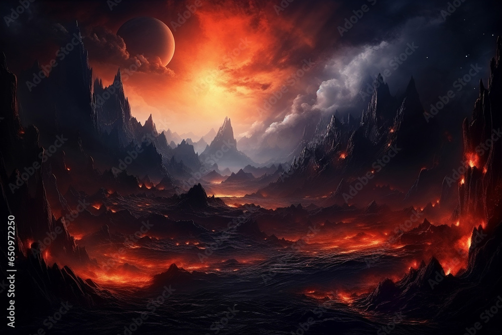 an alien landscape with red and orange clouds an alien landscape with red and orange clouds