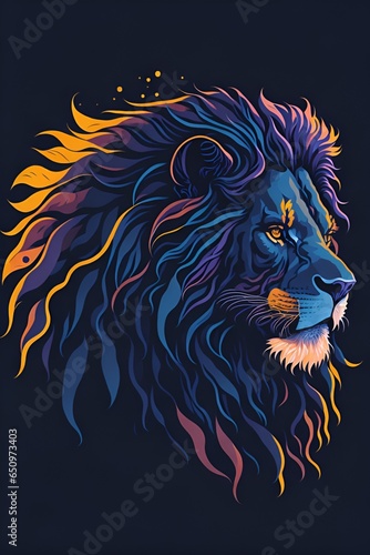 a silhouette design  of a lion  sunset design  t- shirt art  3D vector art  cute and quirky  bright bold colorful.   black background  watercolor effect    digital painting  low-poly  soft lighting  b