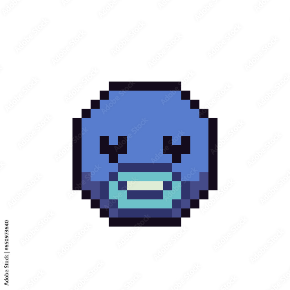 Face with pout, big lips, pixel art icon cartoon character. Smiley emoticons. Cartoon style. 8-bit flat style. Isolated abstract vector illustration. Face with pout, big lips, pixel art icon cartoon character. Smiley emoticons. Cartoon style. 8-bit flat style. Isolated abstract vector illustration.