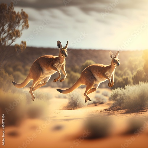 kangaroos jumping through the wilderness photorealistic photography made with a hasselblad depth of field cinematic bright light ultra high definition 32k resolution q5 v4 v4 v4  © Jack