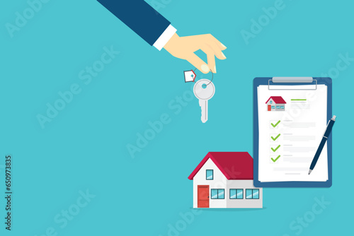 House contract . Buy or rent . Real estate document, mortgage documents. Vector illustration