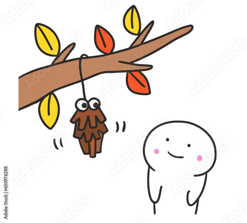 木の枝からぶら下がる　みのむし