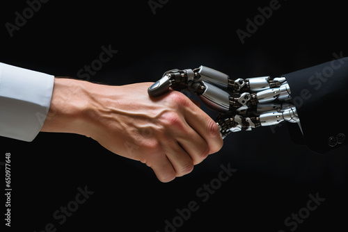 Business handshake between robot and human partner