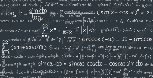 Seamless numbers formulas of mathematics on chalkboard.