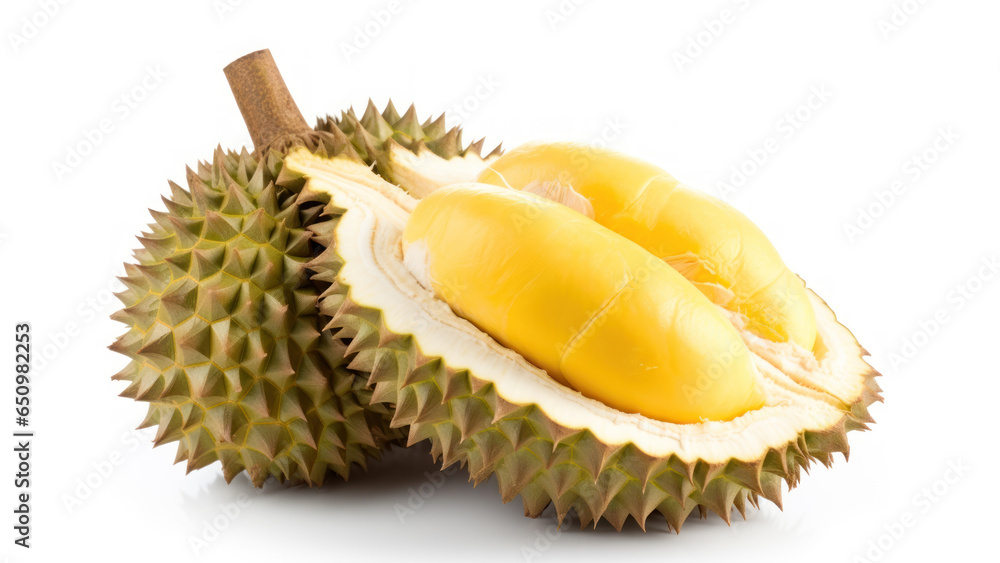 Naklejka premium Cut durian isolated on white background.