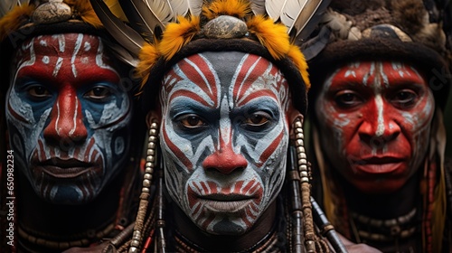 Tambul Warriors is an indigenous group living in the Tambul-Nebilyer district of the Western Highlands Province (Papua New Guinea). Their body decoration is distinctive. © sirisakboakaew