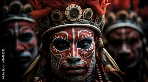 Tambul Warriors is an indigenous group living in the Tambul-Nebilyer district of the Western Highlands Province (Papua New Guinea). Their body decoration is distinctive. photo