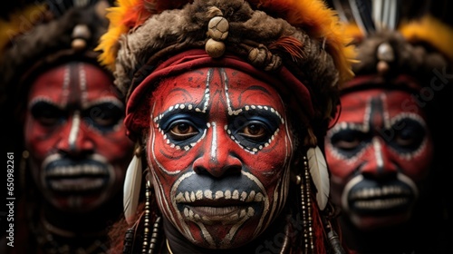 Tambul Warriors is an indigenous group living in the Tambul-Nebilyer district of the Western Highlands Province (Papua New Guinea). Their body decoration is distinctive. photo