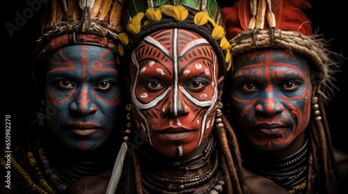 Tambul Warriors is an indigenous group living in the Tambul-Nebilyer district of the Western Highlands Province (Papua New Guinea). Their body decoration is distinctive. © sirisakboakaew