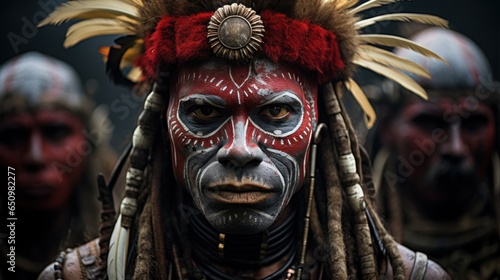 Tambul Warriors is an indigenous group living in the Tambul-Nebilyer district of the Western Highlands Province (Papua New Guinea). Their body decoration is distinctive. photo