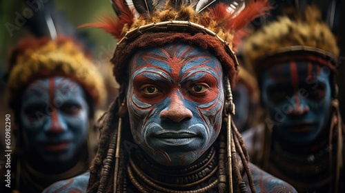 Tambul Warriors is an indigenous group living in the Tambul-Nebilyer district of the Western Highlands Province (Papua New Guinea). Their body decoration is distinctive. photo