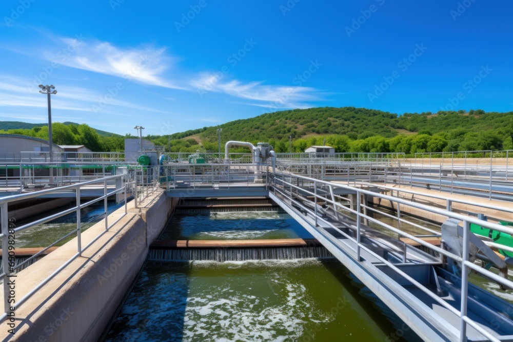 A sprawling wastewater treatment plant in operation