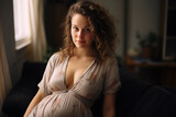 Candid Portrait of a Young Pregnant Woman Embracing Motherhood at Home. created with Generative AI