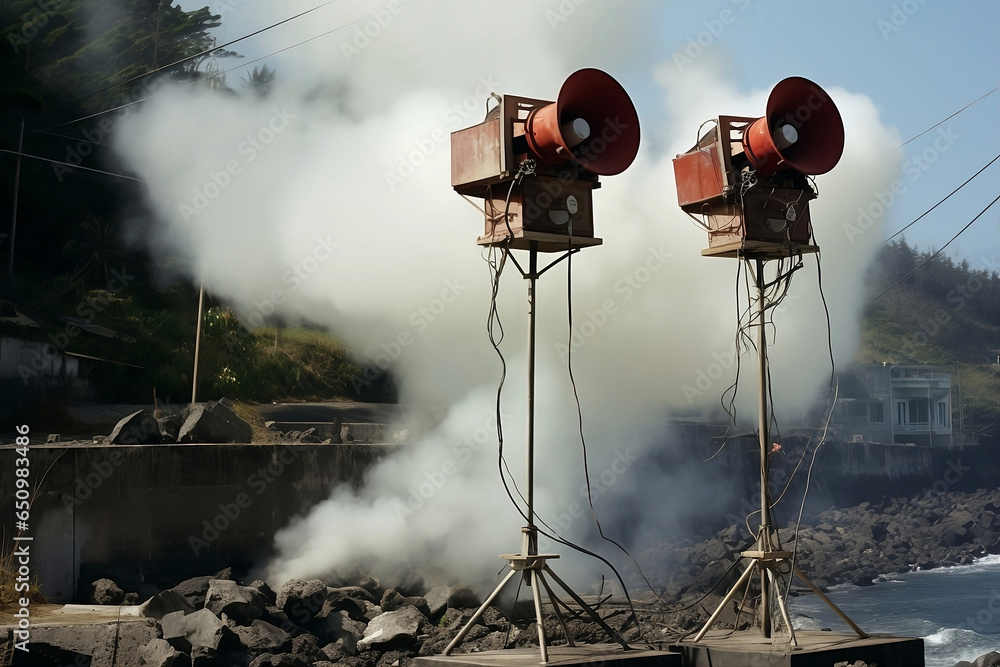 Tsunami Warning Sirens Photographs of warning sirens and their activation during drills or real